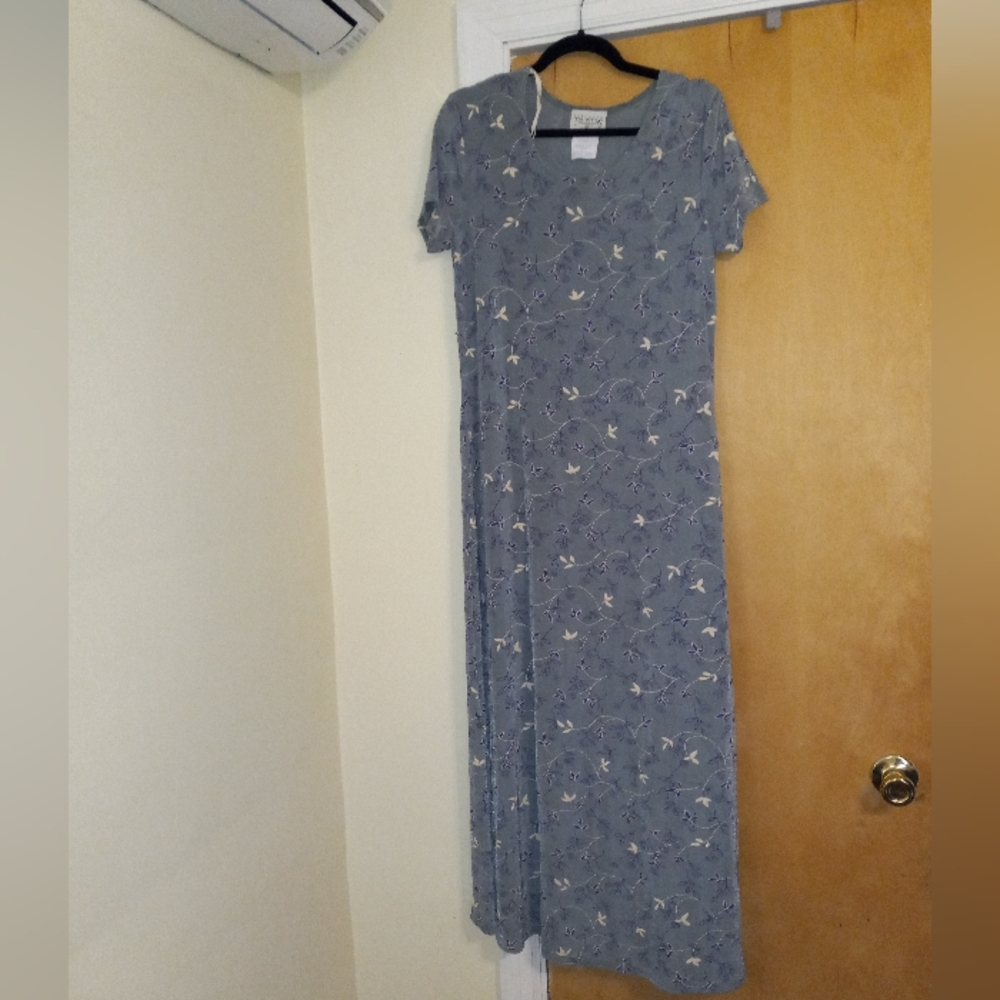 Vintage floral sage blue maxi dress